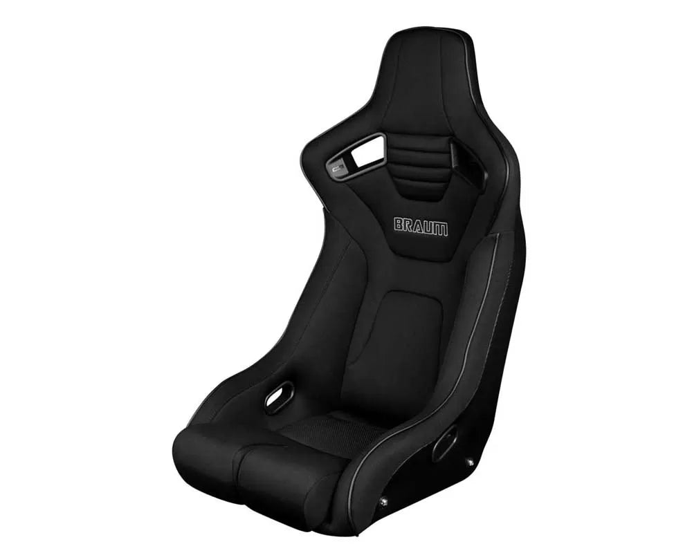 Braum Racing Elite-R Series Fixed Back Bucket Seat - Black Polo Cloth (Black Stitching|Piping)